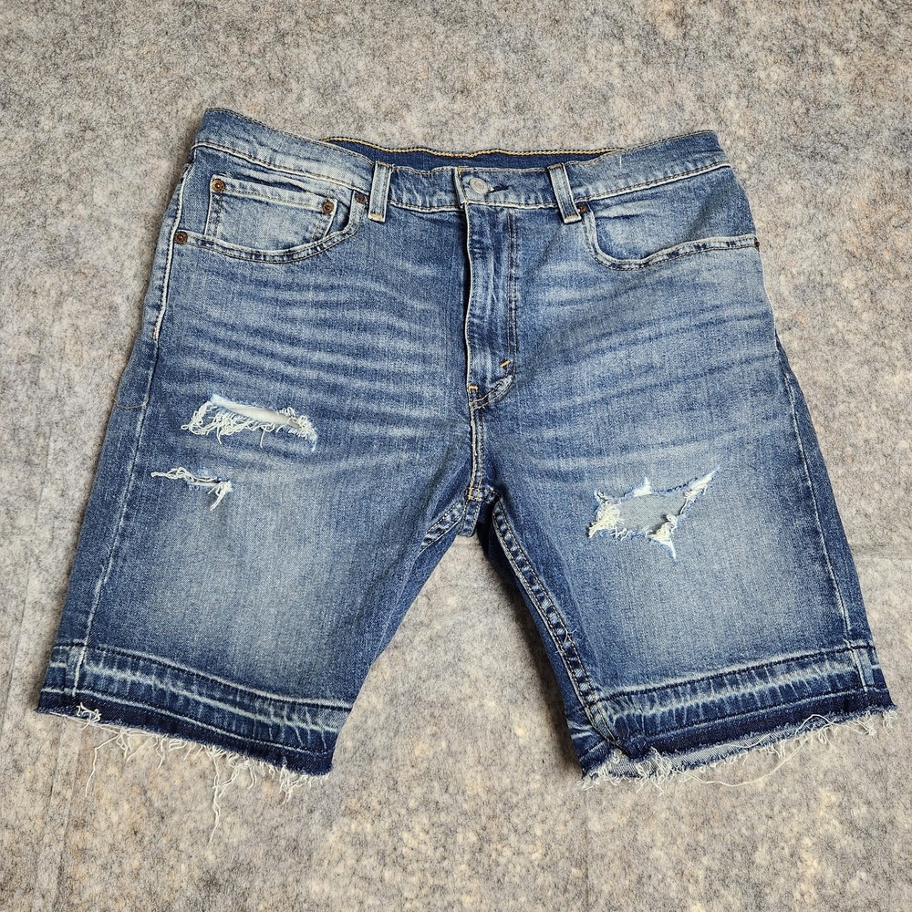 Levis 412 Jean Shorts Men 36 W 8 I‎ Blue Distressed Denim Medium Wash Slim Fit